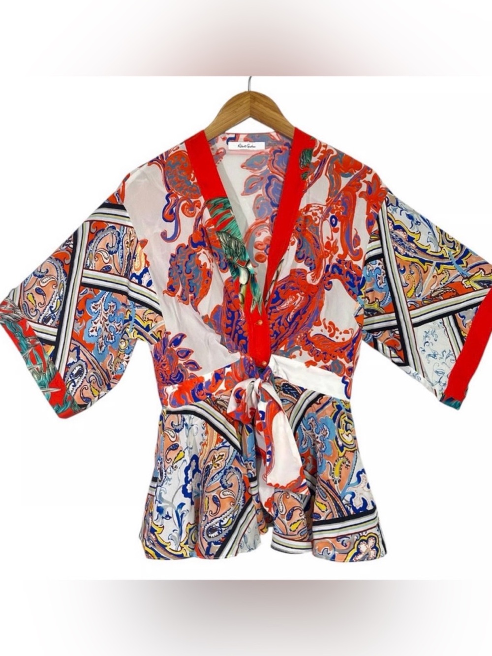 Robert Graham Kimono Silk Peplum Vibrant Print Wrap. NWOT size L